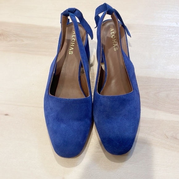 ALOHAS Blue Suede Slingback Heels - Picture 6 of 11